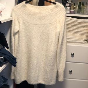 Loft fuzzy white boatneck sweater